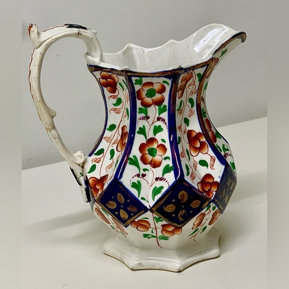 19th Century Antique Gaudy Welsh 8 Sided Cobalt Diamond Design Lusterware Jug - Picture 10 of 16